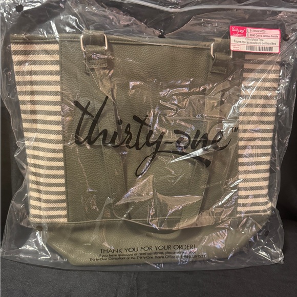 thirty-one Handbags - Thirty-One Striped Olive ColorblockTote “Ooh-la-la Olive Pebble” | NEW